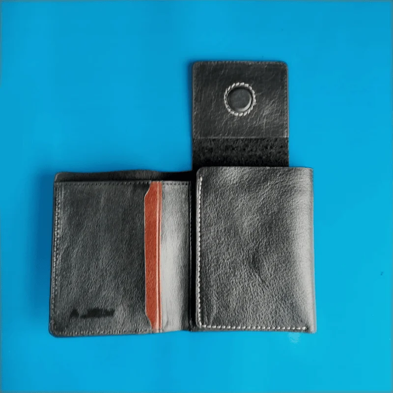 3 Fold Compact Leather Wallet for Men Black